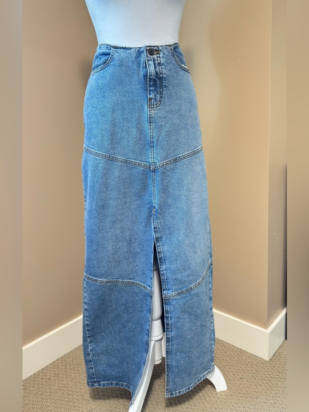 wild fable Blue Denim Maxi Skirt with Front Slit